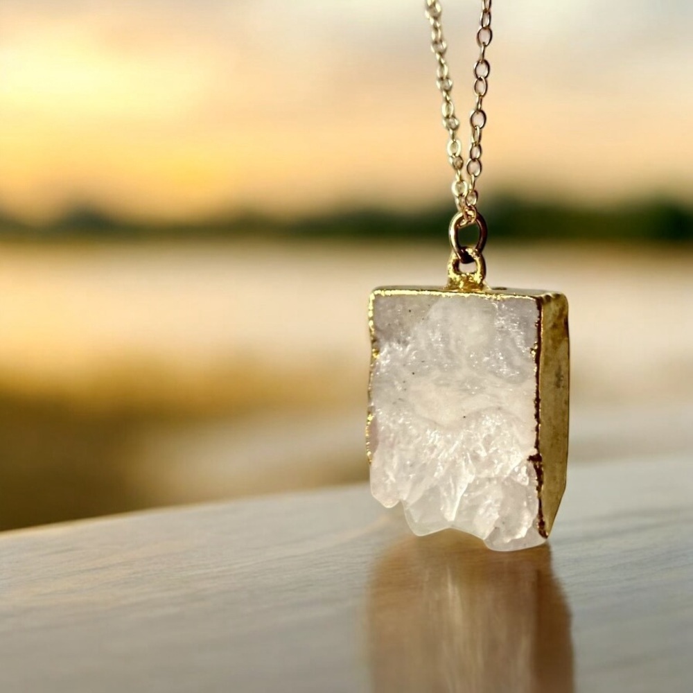 Raw Amethyst Geode Pendant Necklace in Gold